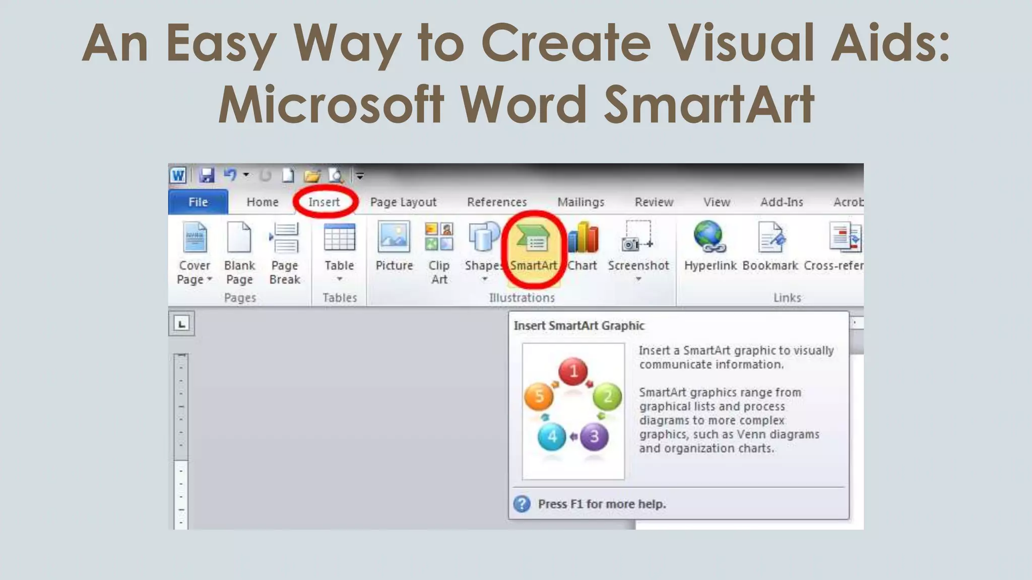 An Easy Way to Create Visual Aids:
Microsoft Word SmartArt
 