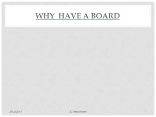 WHY HAVE A BOARD
5/13/2014 2014lescharm 1
 