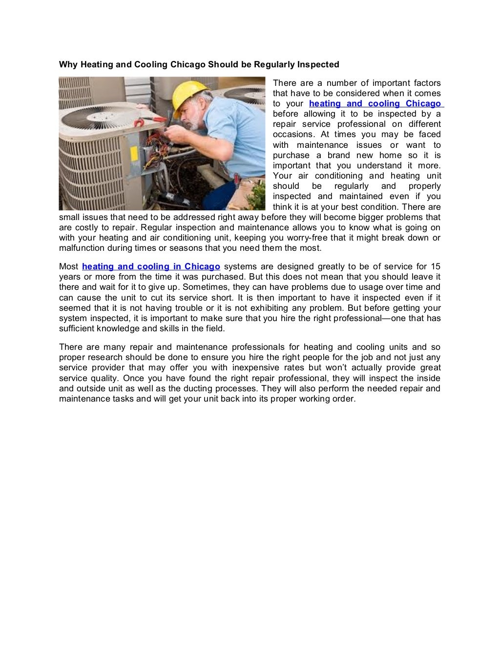 Why heating and cooling chicago should be regularly inspected