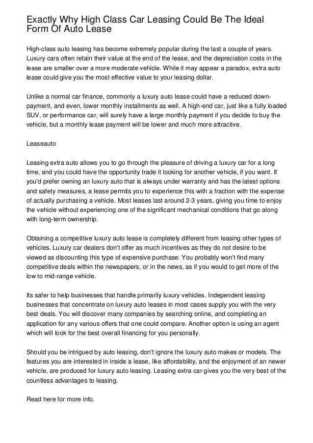 Exactly Why High Class Car Leasing Could Be The Ideal Form Of Auto Le