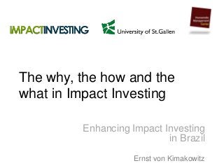 The why, the how and the
what in Impact Investing
Enhancing Impact Investing
in Brazil
Ernst von Kimakowitz
 