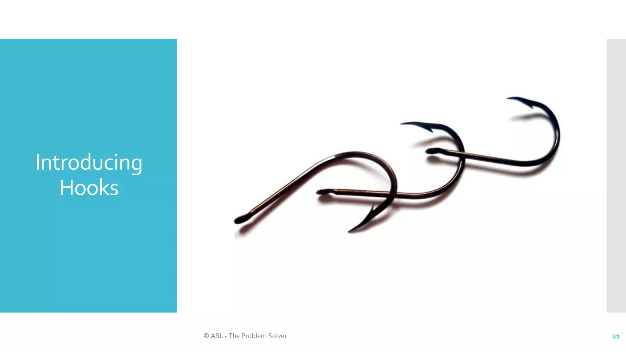 Introducing
Hooks
© ABL - The Problem Solver 21
 
