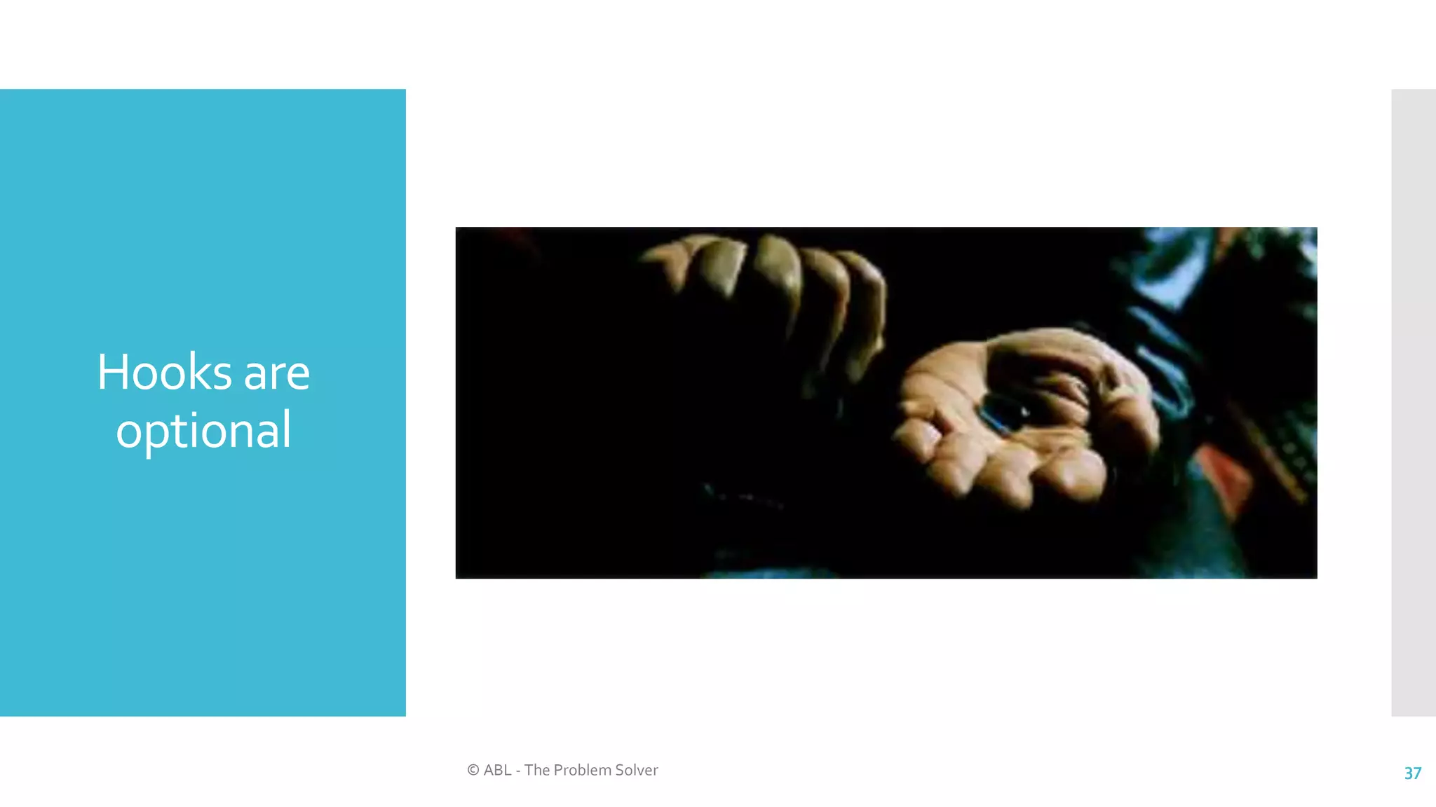 Hooks are
optional
© ABL - The Problem Solver 37
 