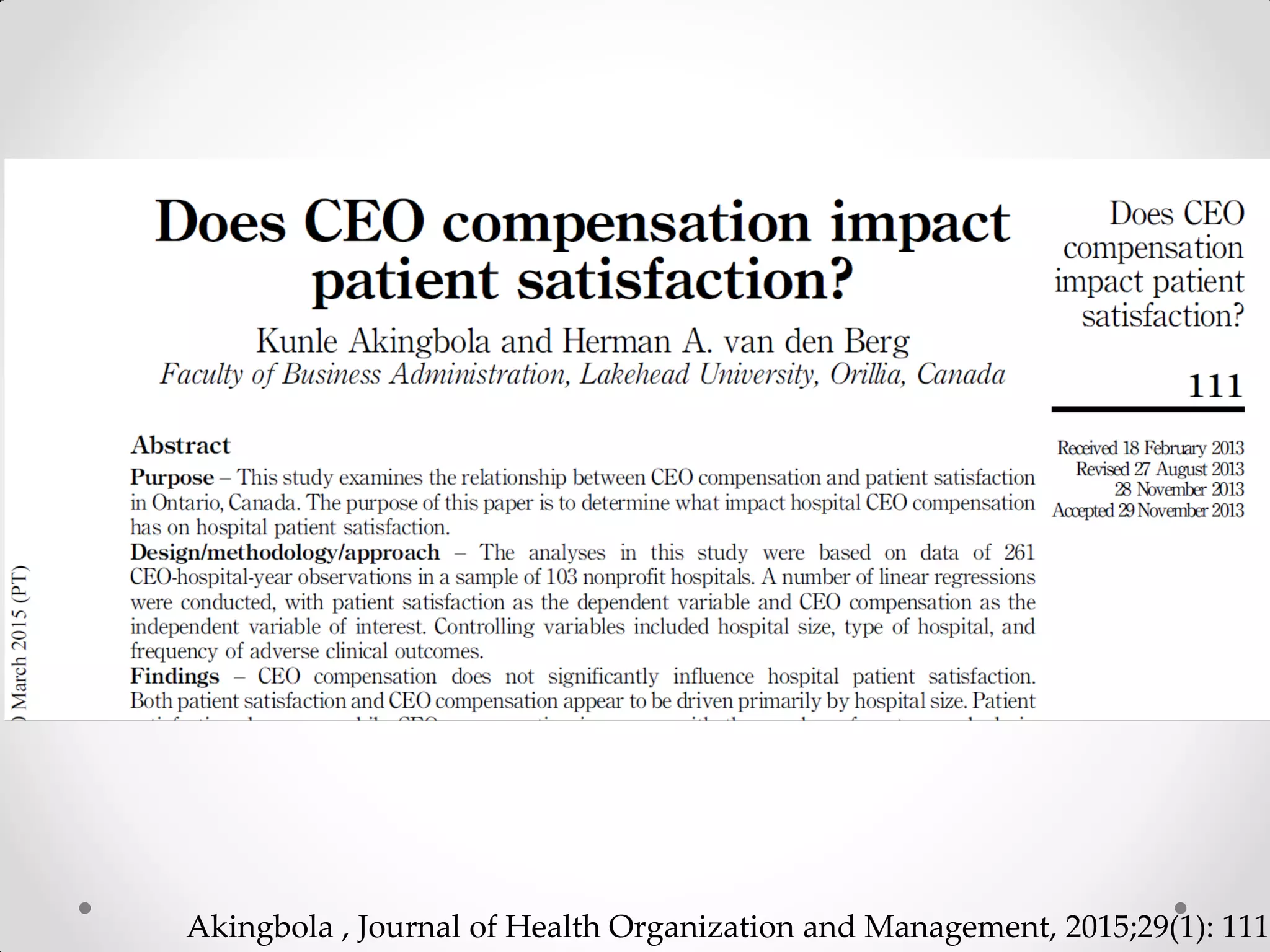 Akingbola , Journal of Health Organization and Management, 2015;29(1): 111
 