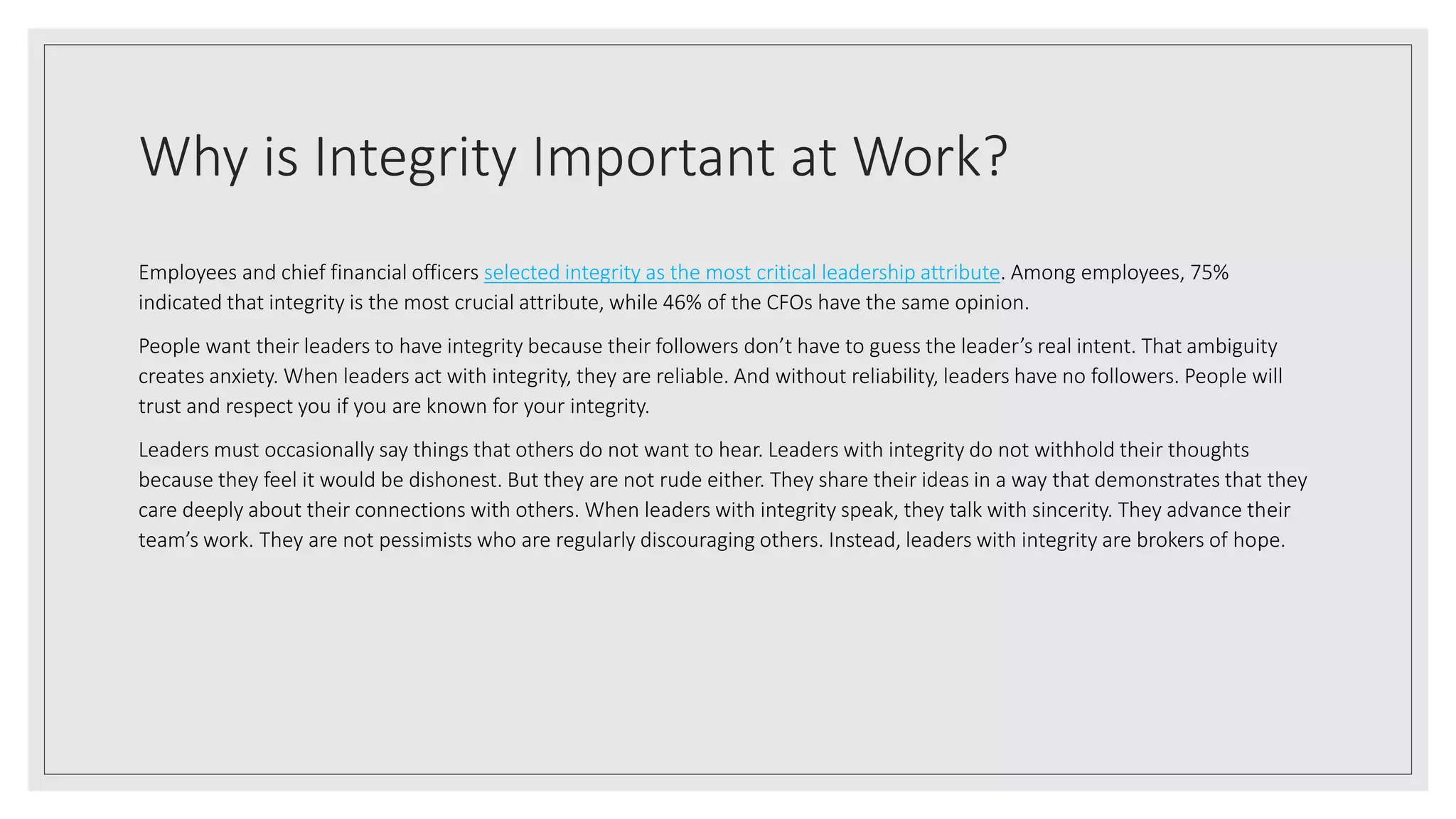 Why integrity at work matters