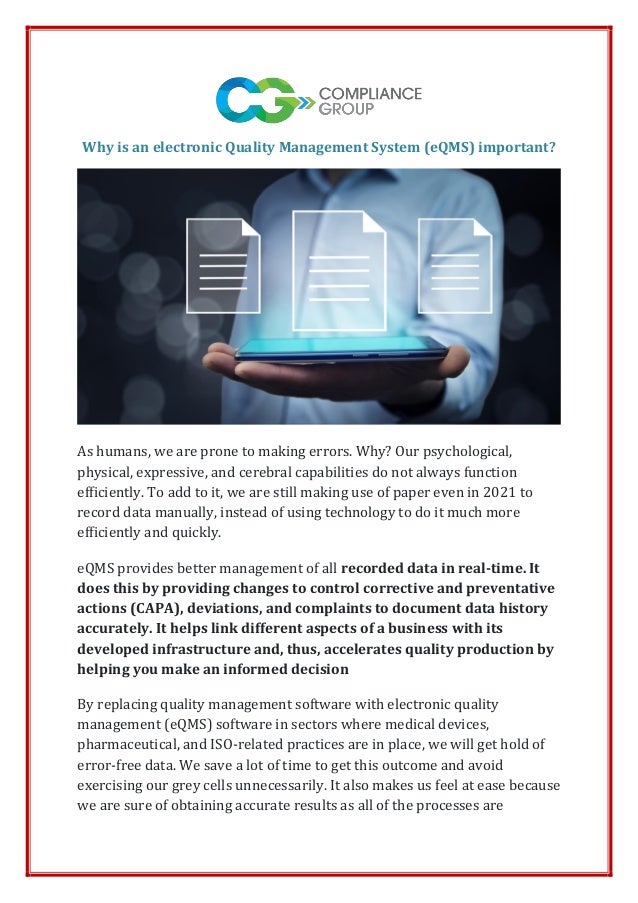Why is an electronic quality management system (e qms) important