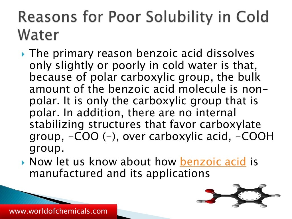 Why is benzoic acid poorly soluble in cold water