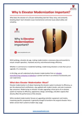 Why Is Elevator Modernization Important? | PDF