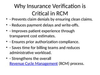 Why is Insurance Verification so Critical in RCM? | PPTX