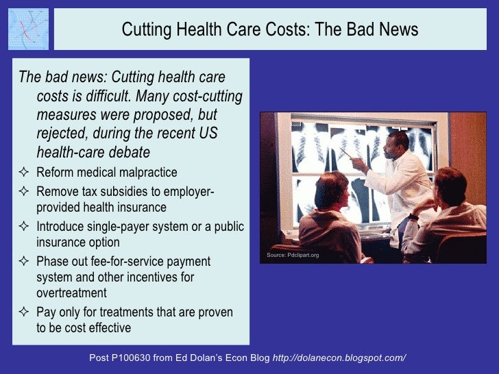 Cutting Health Care Costs: The Bad News <ul><li>The bad news: Cutting health care costs is difficult. Many cost-cutting me...