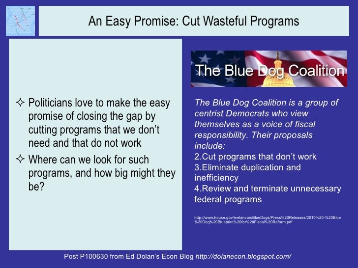 An Easy Promise: Cut Wasteful Programs <ul><li>Politicians love to make the easy promise of closing the gap by cutting pro...