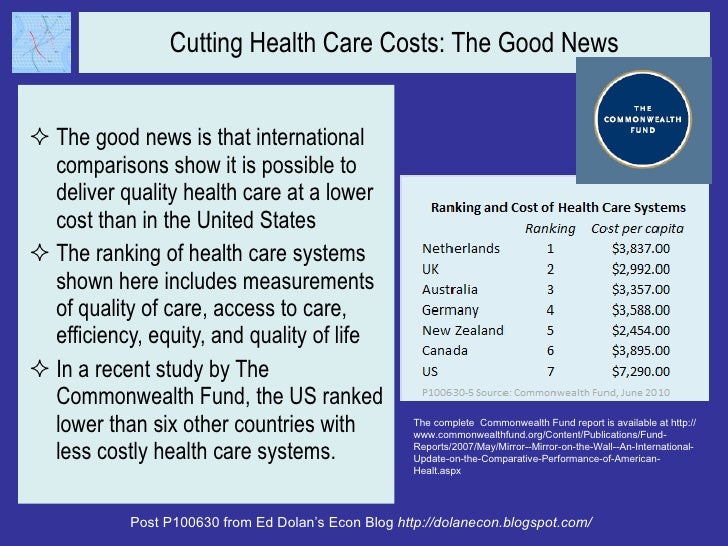 Cutting Health Care Costs: The Good News <ul><li>The good news is that international comparisons show it is possible to de...