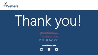 Thank you!
www.vehere.com
E: info@vehere.com
P: +91 33 4054 5454
Social Media Links
 