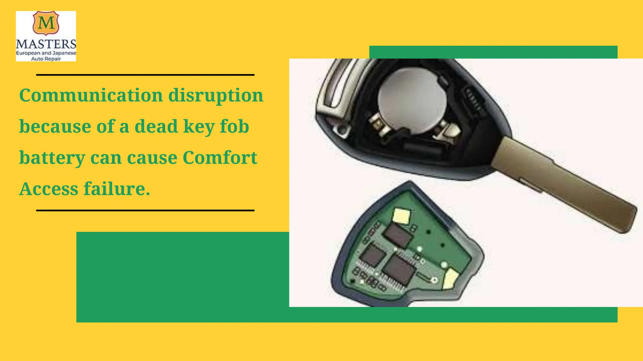 Communication disruption
because of a dead key fob
battery can cause Comfort
Access failure.
 