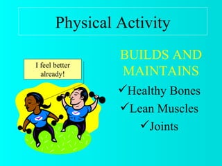 Physical Activity Healthy Bones Lean Muscles Joints I feel better already! BUILDS AND MAINTAINS 