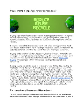 The Essential Reduce, Reuse, Recycle Everyday Guide - Planet Aid, Inc.