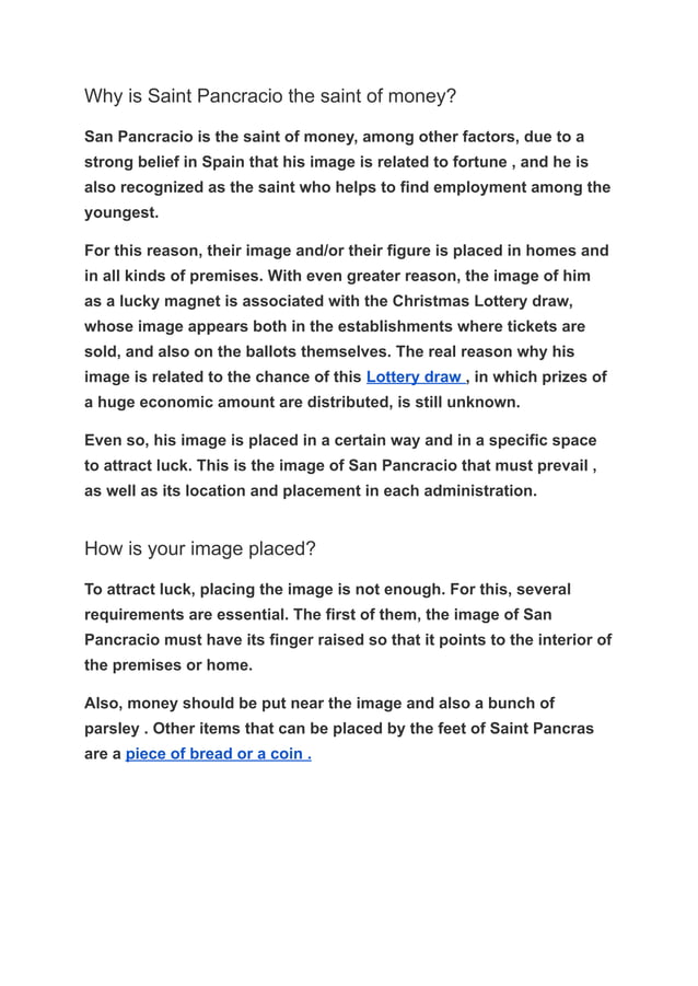 Why is Saint Pancracio the saint of money and luck and how is his little stamp placed.pdf