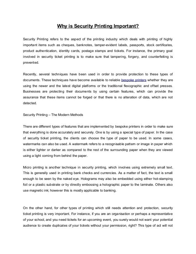 Why is security printing important?