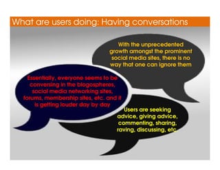 What are users doing: Having conversations

                                     With the unprecedented
                  ...