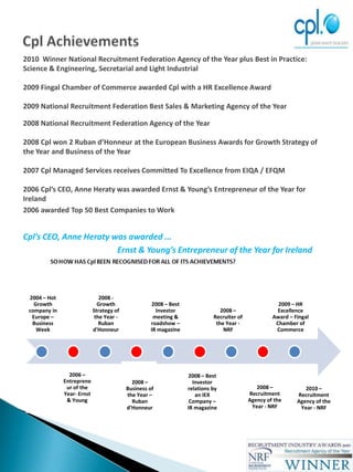 Cpl has remained  profitable and continued to expand through the economic    backdrop of 2009/2010;