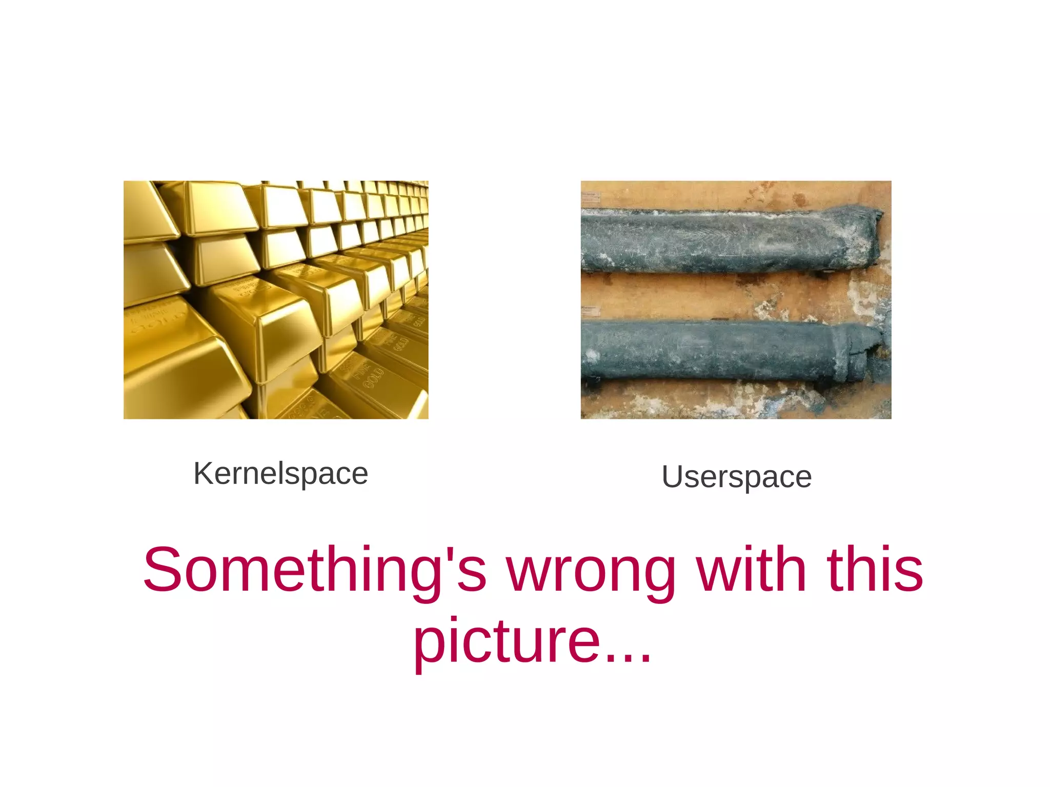 Kernelspace     Userspace


Something's wrong with this
        picture...
 