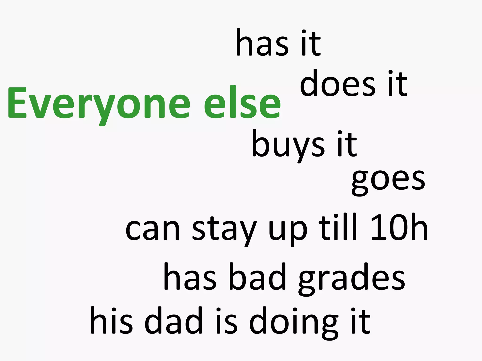Everyone else has it does it buys it goes can stay up till 10h has bad grades his dad is doing it