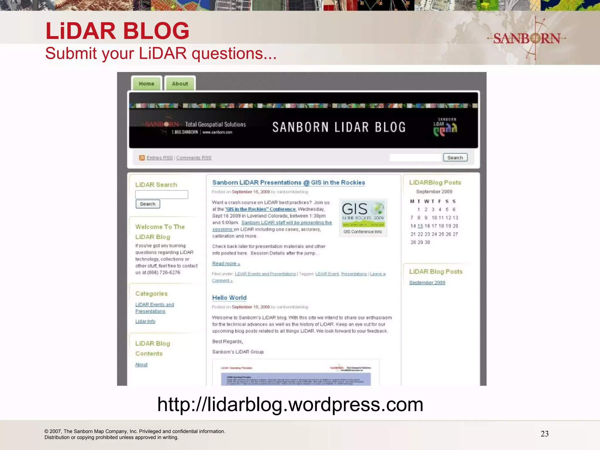 LiDAR BLOG Submit your LiDAR questions... http://lidarblog.wordpress.com 