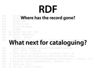 RDF
   Where has the record gone?




What next for cataloguing?
 
