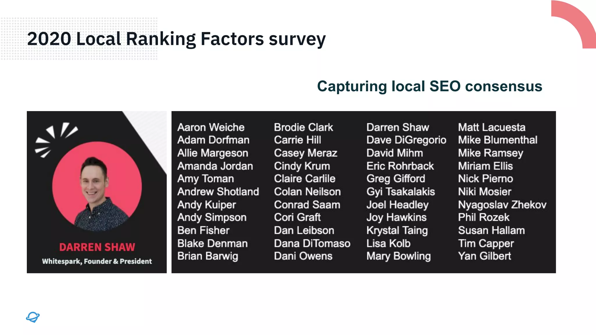 Capturing local SEO consensus
2020 Local Ranking Factors survey
 