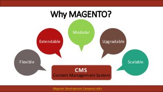 Why MAGENTO?
CMS
Content Management System
Modular
Upgradable
ScalableFlexible
Extendable
Magento Development Company India
 