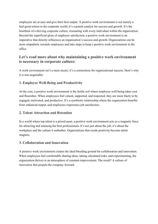 Why maintaining a Positive Work Environment is Necessary in Corporate ...