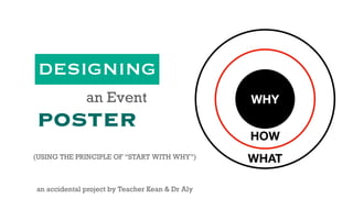 WHY
HOW
WHAT
an Event
DESIGNING
POSTER
(USING THE PRINCIPLE OF “START WITH WHY”)
an accidental project by Teacher Kean & Dr Aly
 