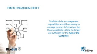 PIM’S PARADIGM SHIFT
Traditional data management
capabilities are still necessary to
manage product information, but
those capabilities alone no longer
are sufficient for the Age of the
Customer.
 