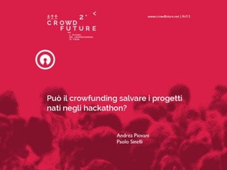 Può il crowfunding salvare i progetti nati
negli hackathon?

Paolo Sinelli
Andrea Piovani

WHYMCA @CROWDFUTURE

 