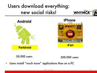 Users download everything: new social risks! <ul><li>Users install *much more* applications than on a PC </li></ul>Titolo ...