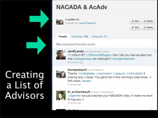 Creating
a List of
Advisors
 