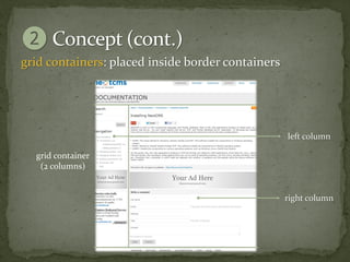 grid containers: placed inside border containers




                                                   left column

  grid container
   (2 columns)


                                                   right column
 