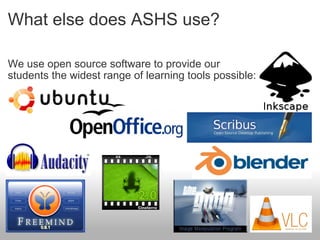 What else does ASHS use? We use open source software to provide our  students the widest range of learning tools possible: 