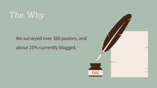 The Why
We surveyed over 380 pastors, and
about 25% currently blogged.
 