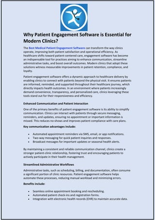 Why Patient Engagement Software is Essential for Modern Clinics? | PDF