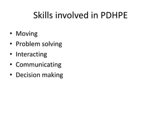 Skills involved in PDHPEMovingProblem solvingInteractingCommunicatingDecision making