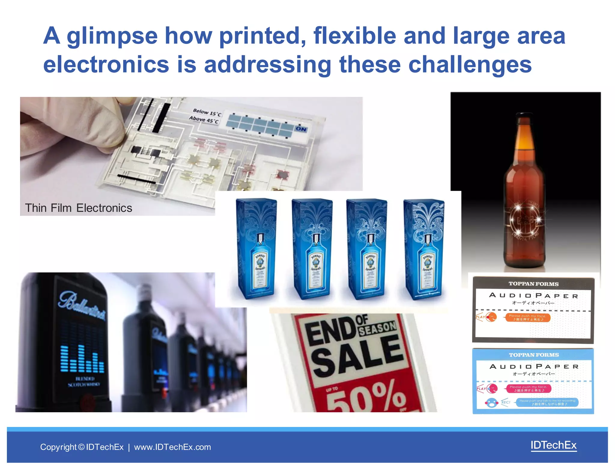 Copyright  ©  IDTechEx |    www.IDTechEx.com
A  glimpse  how  printed,  flexible  and  large  area  
electronics  is  addressing  these  challenges
Thin  Film  Electronics
 