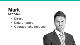 #EmployeeEngagement
Mark
• Direct
• Data-oriented
• Operationally focused
New CEO
31
 