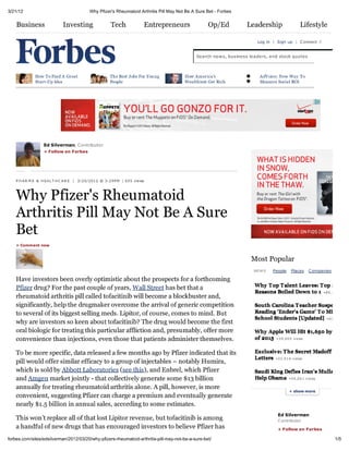 Why Pfizers Rheumatoid Arthritis Pill May Not Be A Sure Bet
