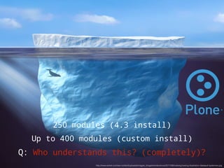 250 modules (4.3 install) 
Up to 400 modules (custom install) 
Q: Who understands this? (completely)? 
http://www.wired.com/wp-content/uploads/images_blogs/wiredscience/2011/08/iceberg-towing-illustration-dassault-systemes.jpg 
 