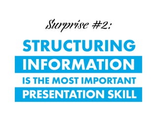 Surprise #2:
STRUCTURING
INFORMATION
IS THE MOST IMPORTANT
PRESENTATION SKILL
 