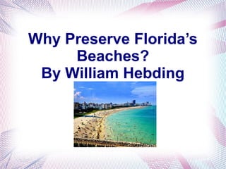 Why Preserve Florida’s
     Beaches?
 By William Hebding
 