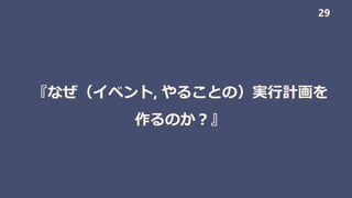 『なぜ（イベント, やることの）実行計画を
作るのか？』
29
 