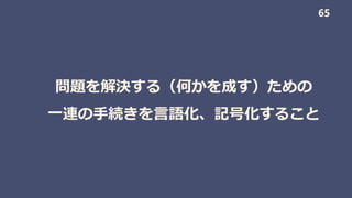 問題を解決する（何かを成す）ための
一連の手続きを言語化、記号化すること
65
 