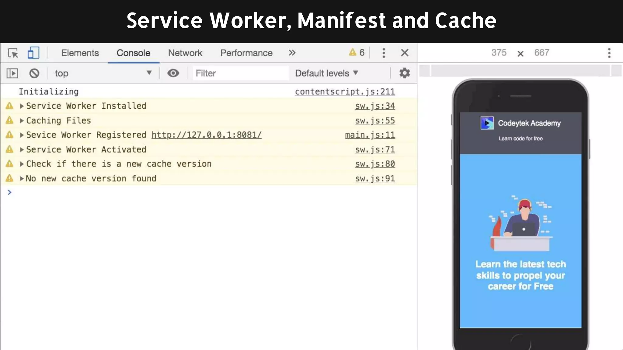 Service Worker, Manifest and Cache
 